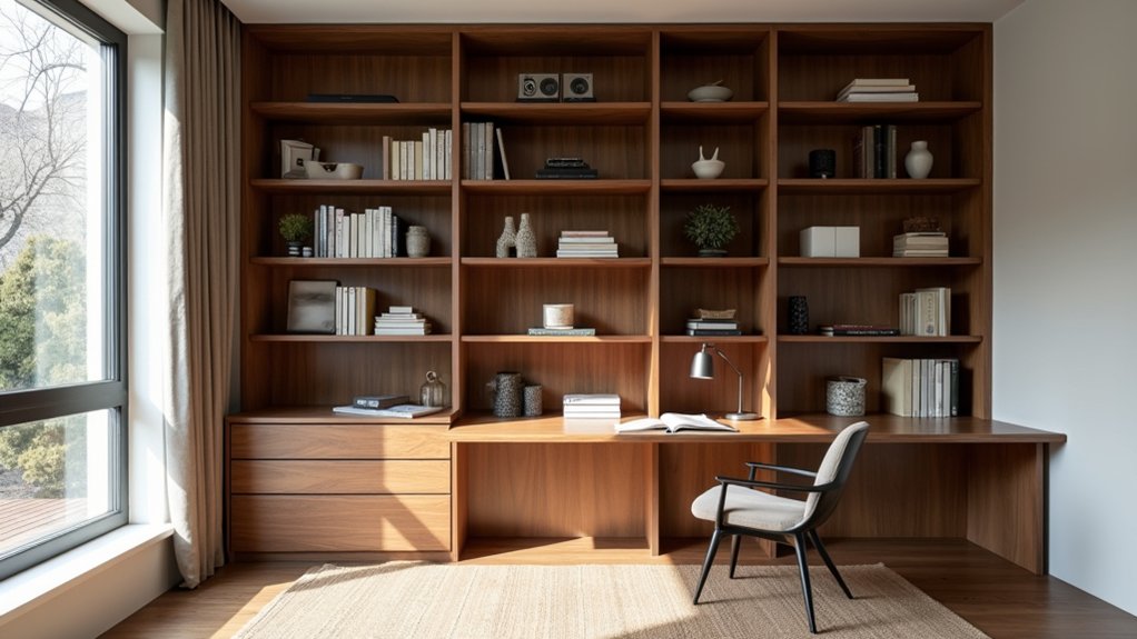 airy open shelves hidden drawers