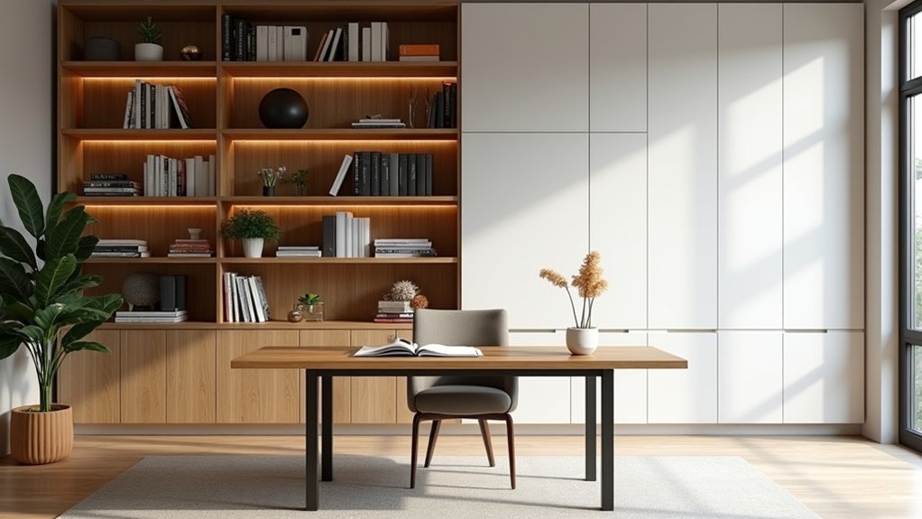 airy open shelving and storage