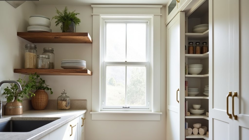 open shelving versus pantry cabinets