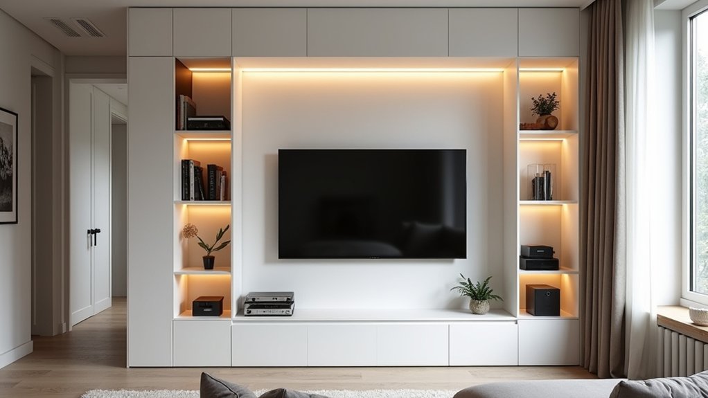 space saving floating built in shelves