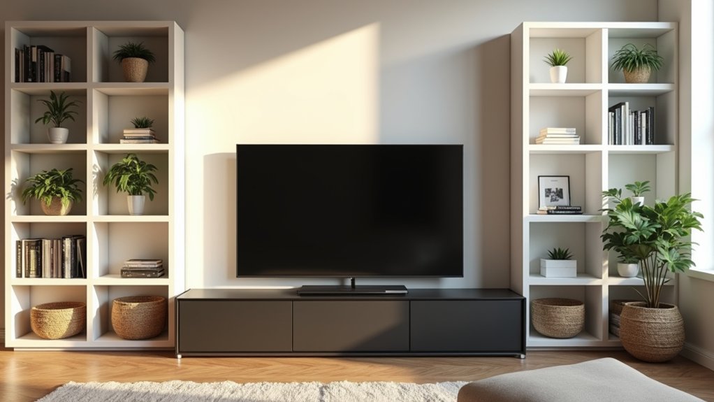 symmetrical tv wall shelving